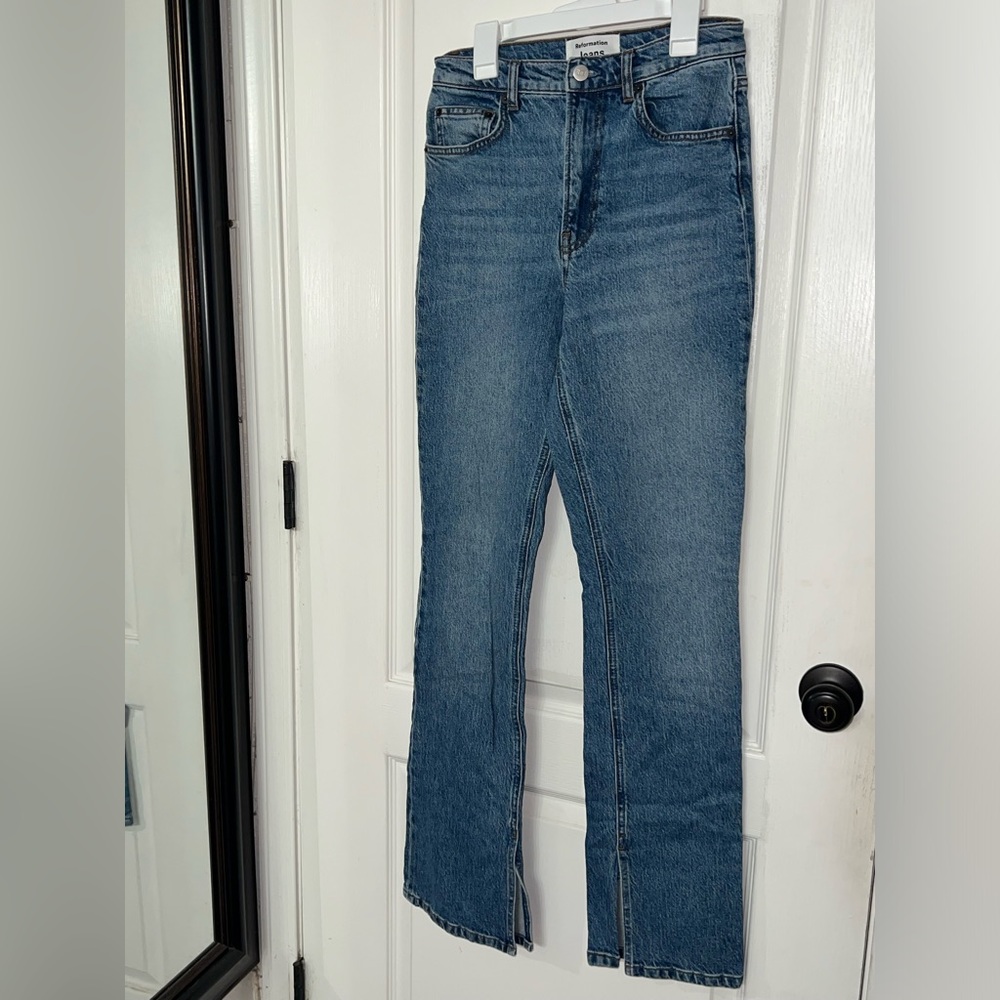 Reformation Jeans Lake High Rise Split Hem Bootcut Jeans